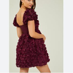 Altar'd State Krystal Rosette Baby Doll Puff Sleeve Dress- Women's Size Medium